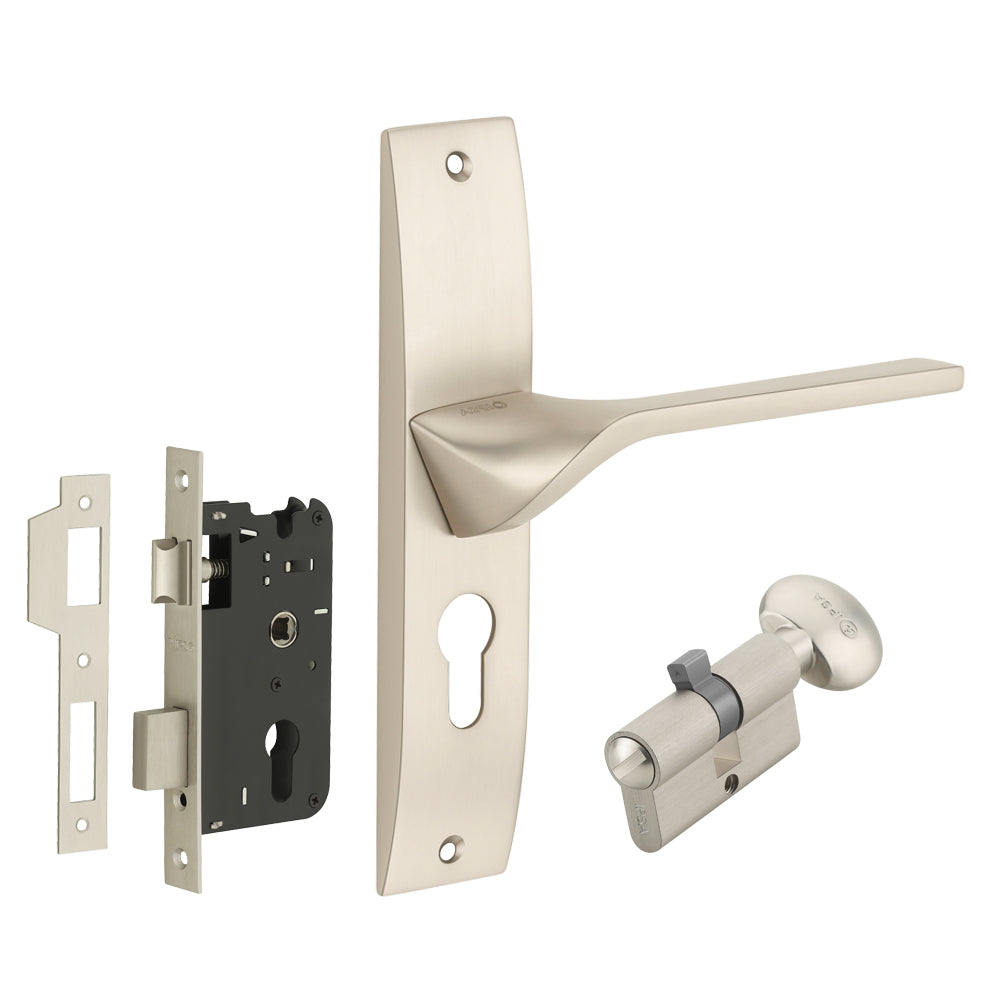 IPSA Camel Moderna Handle Series on 8" Plate CYS Lockset with 60mm Coin and Knob and Knob - Finish MSS